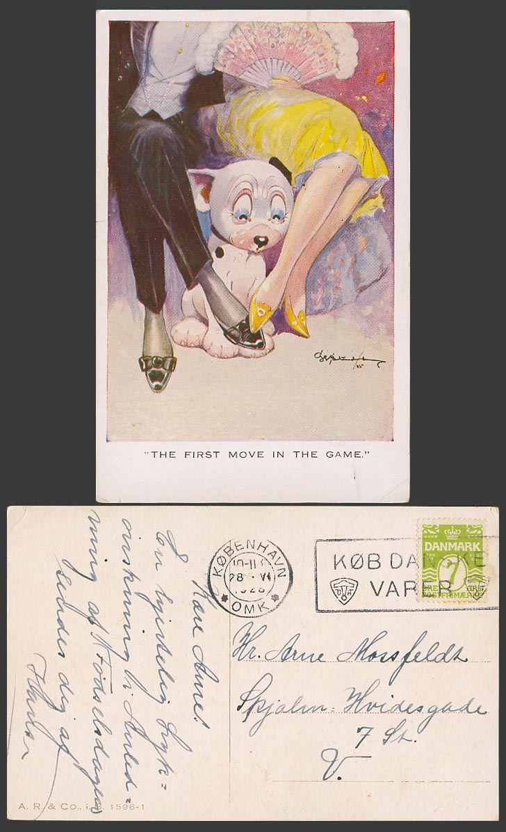 BONZO DOG GE Studdy Denmark 1926 Old Postcard Legs First Move in The Game 1596-1