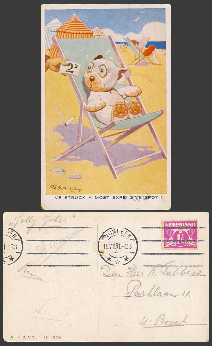 BONZO DOG G.E. Studdy 1931 Old Postcard I've Struck a Most Expensive Spot!! 1576