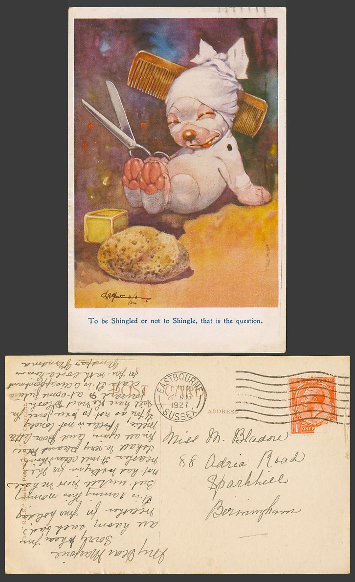 BONZO DOG GE Studdy 1927 Old Postcard Shingled or Not, That is The Question 1051