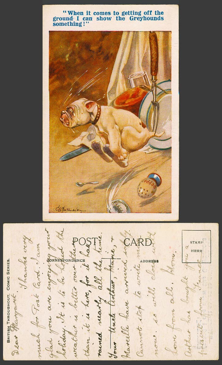 BONZO DOG G.E. Studdy Old Postcard Getting off The Ground I Can Show Greyhounds