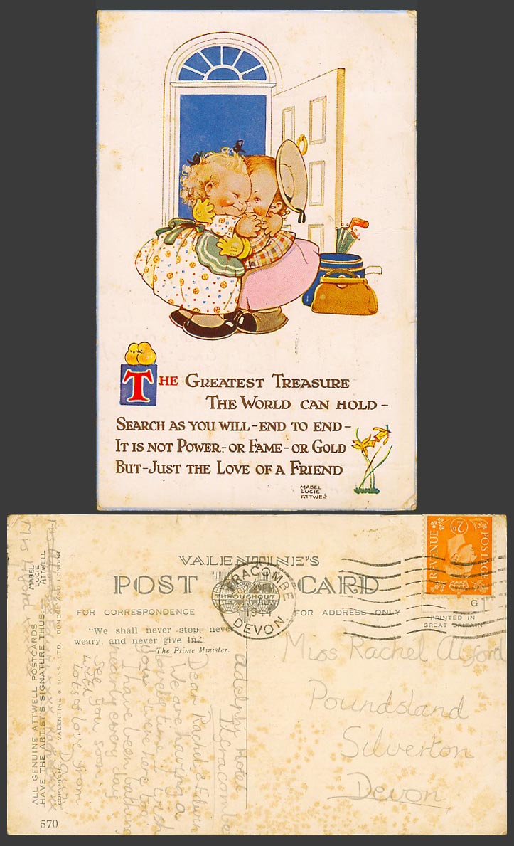 MABEL LUCIE ATTWELL 1944 Old Postcard Greatest Treasure The Love of a Friend 570