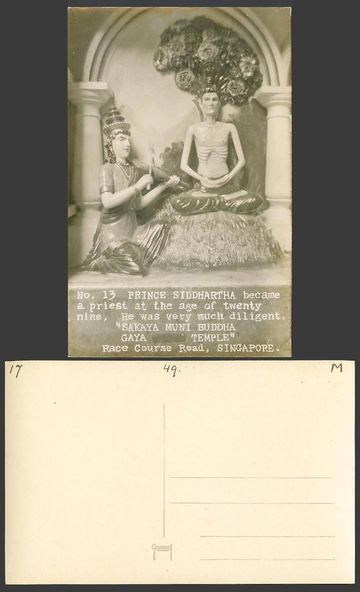 Singapore Old Real Photo Postcard Prince Siddhartha age 29 Sakyamuni Gaya Temple