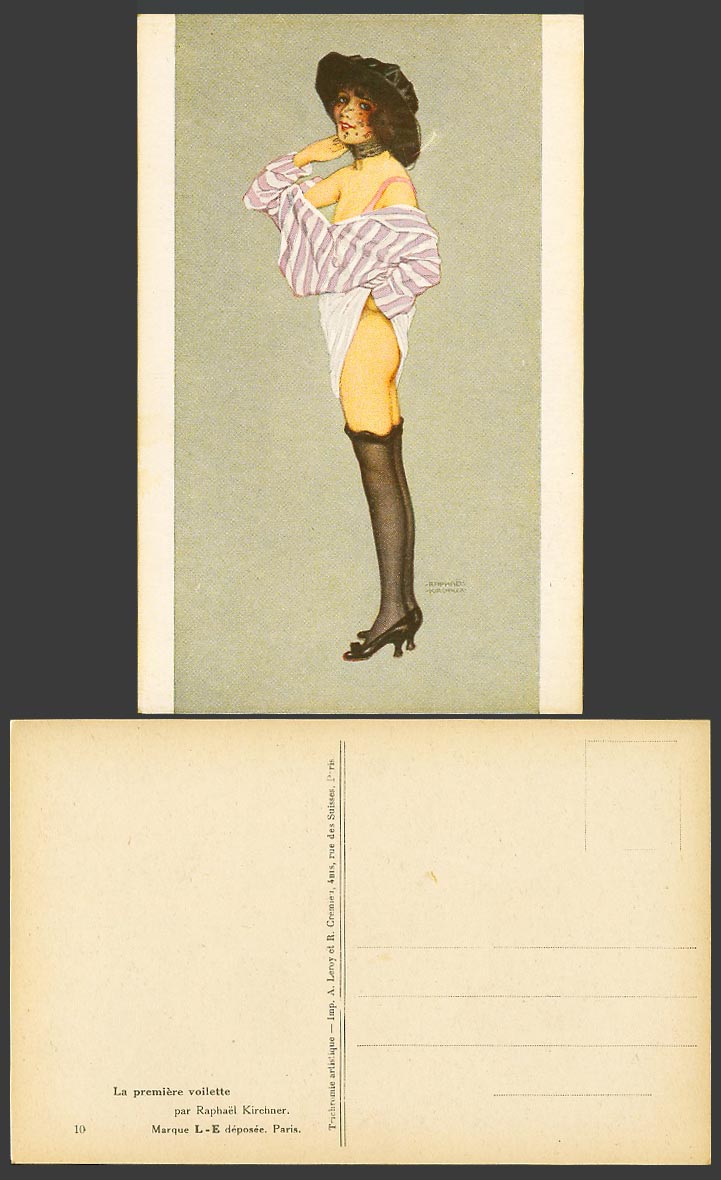 Raphael Kirchner Old Postcard La Premiere Voilette Violet Glamour Lady Stockings
