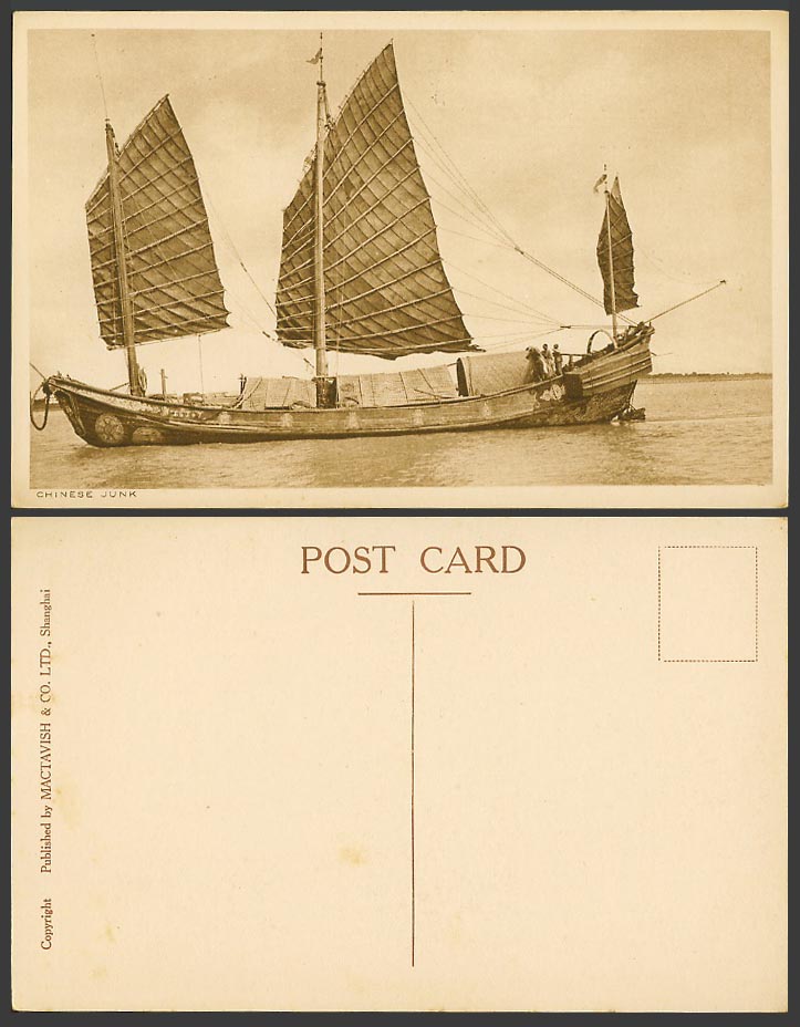 China Old Postcard Chinese Junk Native Sailing Boat Mactavish & Co. Ltd Shanghai