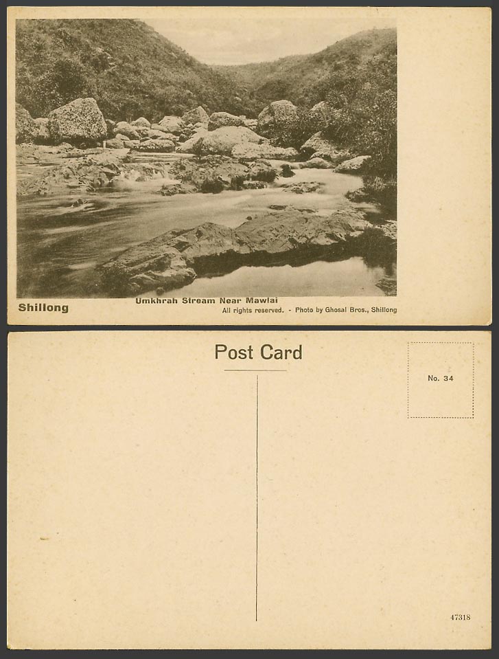 India Old Postcard Shillong - Umkhrah Stream near Mawlai - Photo by Ghosal Bros.