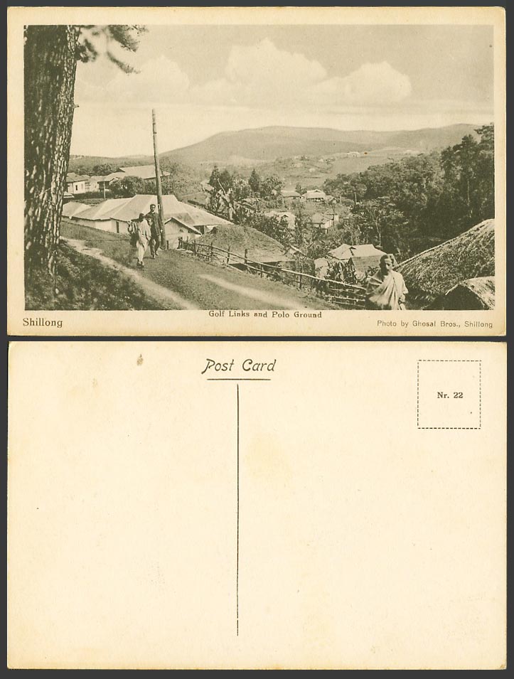 India Old Postcard Shillong Golf Links and Polo Ground Street Scene Ghosal Bros.
