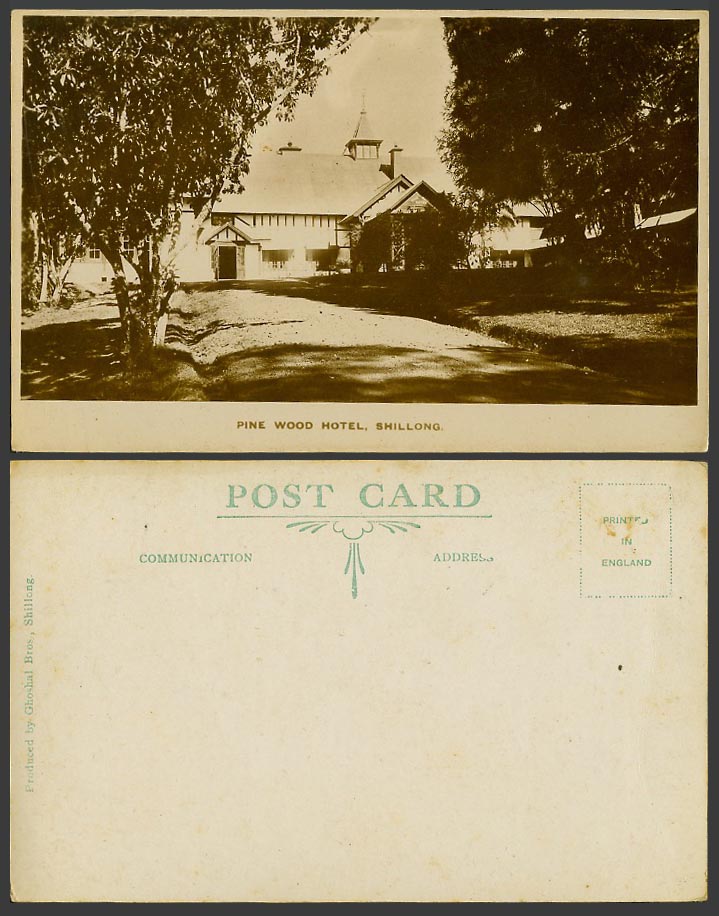 India Old Postcard Shillong, Pine Wood Hotel showing Entrance Door Ghoshal Bros.