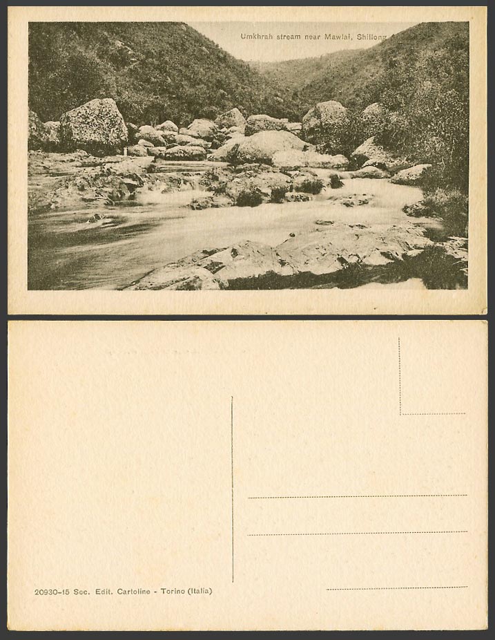 India Old Postcard Shillong, Umkhrah Stream near Mawlai, River Scene Rocks Hills
