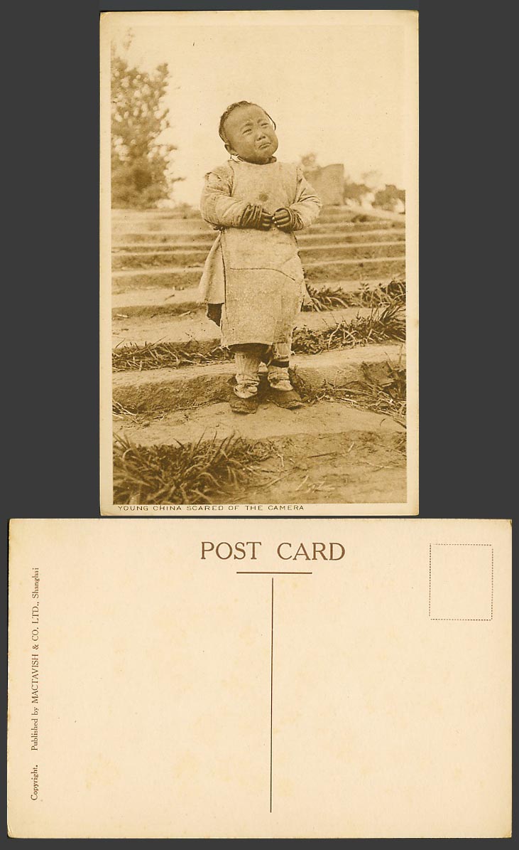 China Old Postcard Shanghai Native Young Chinese Boy Crying Scared of The Camera