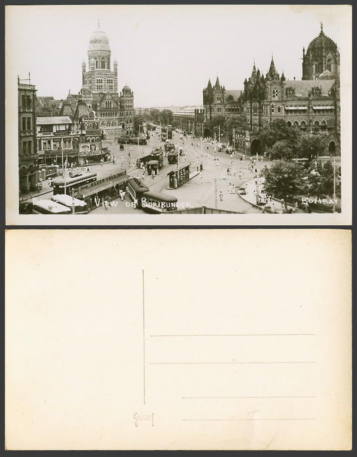 India Old Real Photo Postcard Boribunder Bori Bunder, Bombay, TRAM, Street Scene