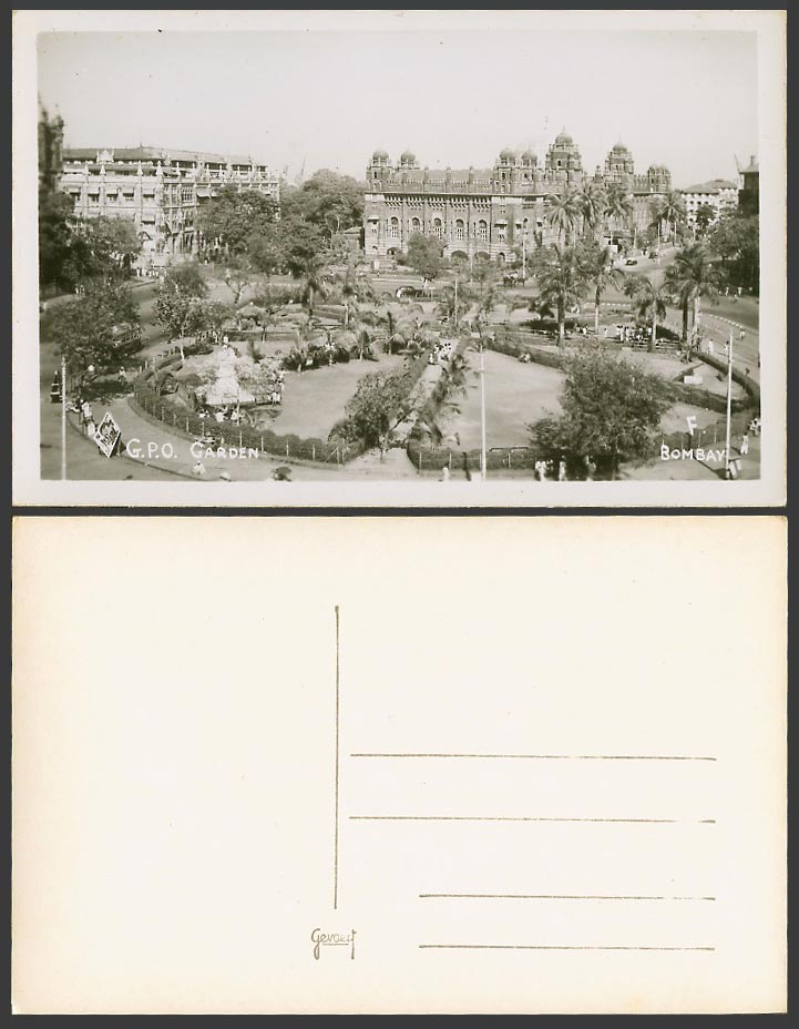 India Old Real Photo Postcard F Bombay G.P.O. Garden General Post Office Streets