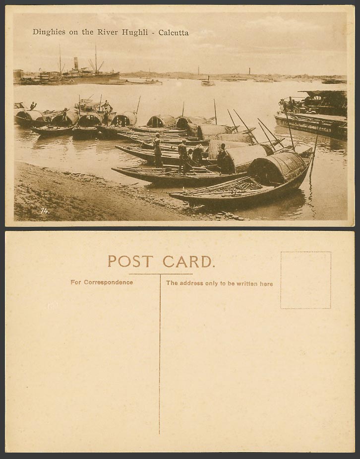India Old Postcard Dinghies on River Hughli Hooghly, Sampan Boats Ships, Harbour