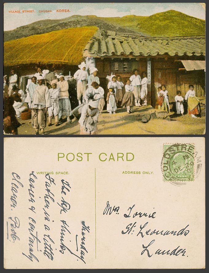Korea 1910 Old Postcard Village Street Scene CHUSAN Korean Native Children House