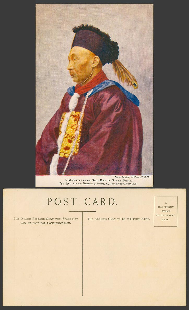 China Old Colour Postcard Chinese Magistrate of Siao Kan in State Dress Costumes
