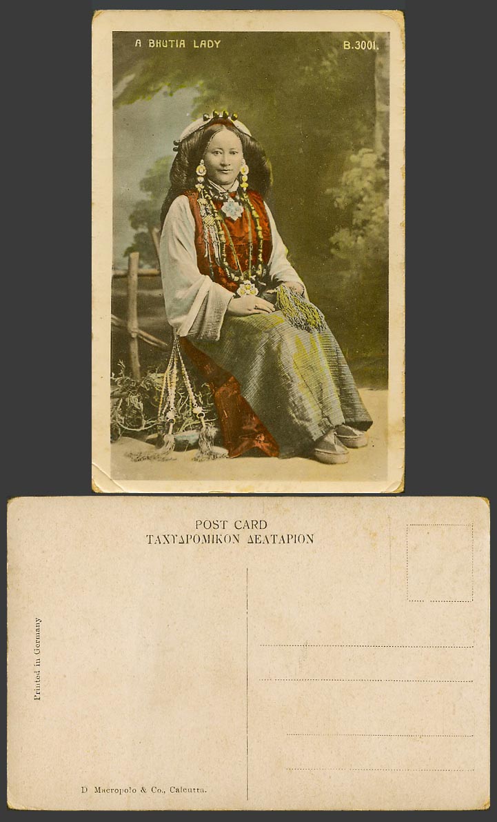 TIBET China India Old Colour Postcard A Buthia Bhutia Lady Woman Tibetan Costume