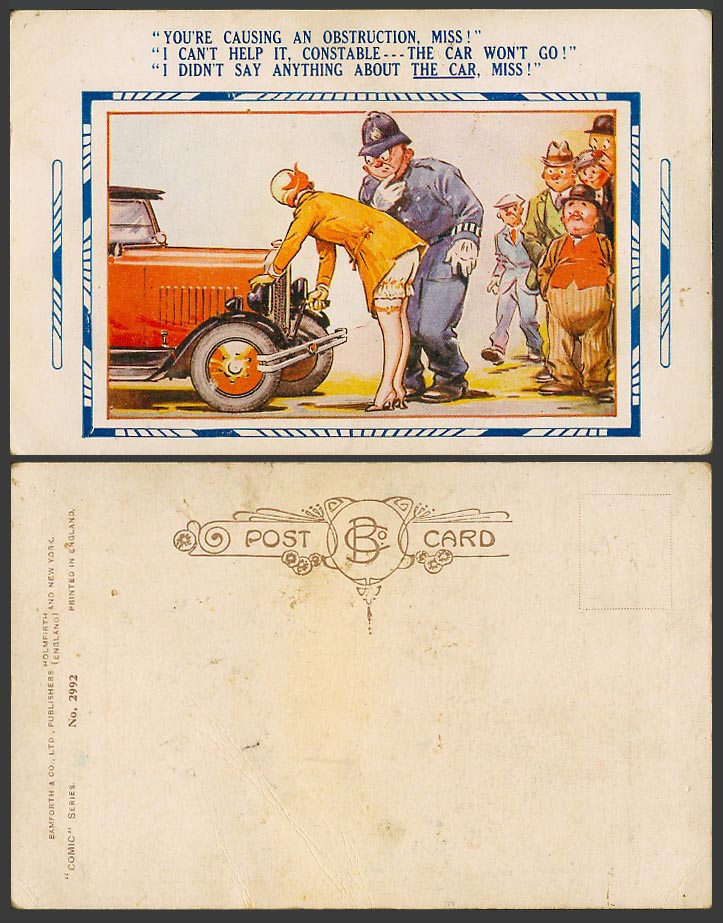 Police Constable Policeman Miss Causing an Obstruction, not the Car Old Postcard