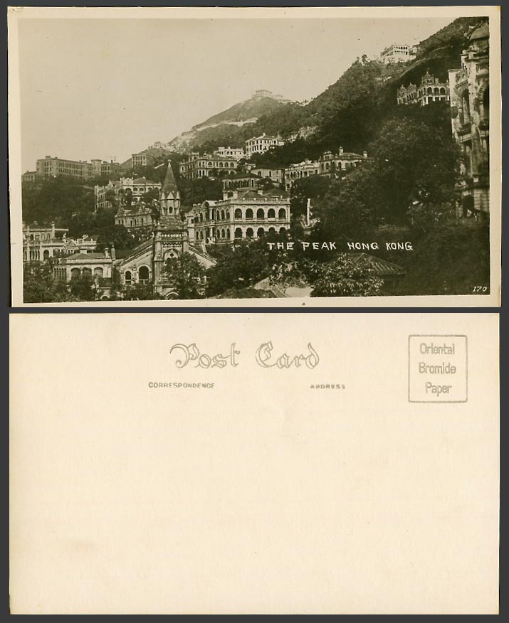 Hong Kong China Old Real Photo Postcard The Peak, Church Cathedral Buildings 170