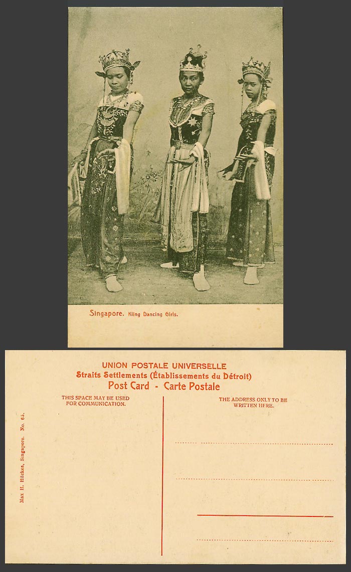 Singapore Old Postcard Kling Dancing Girls, Native Malay Women Dancers, Costumes