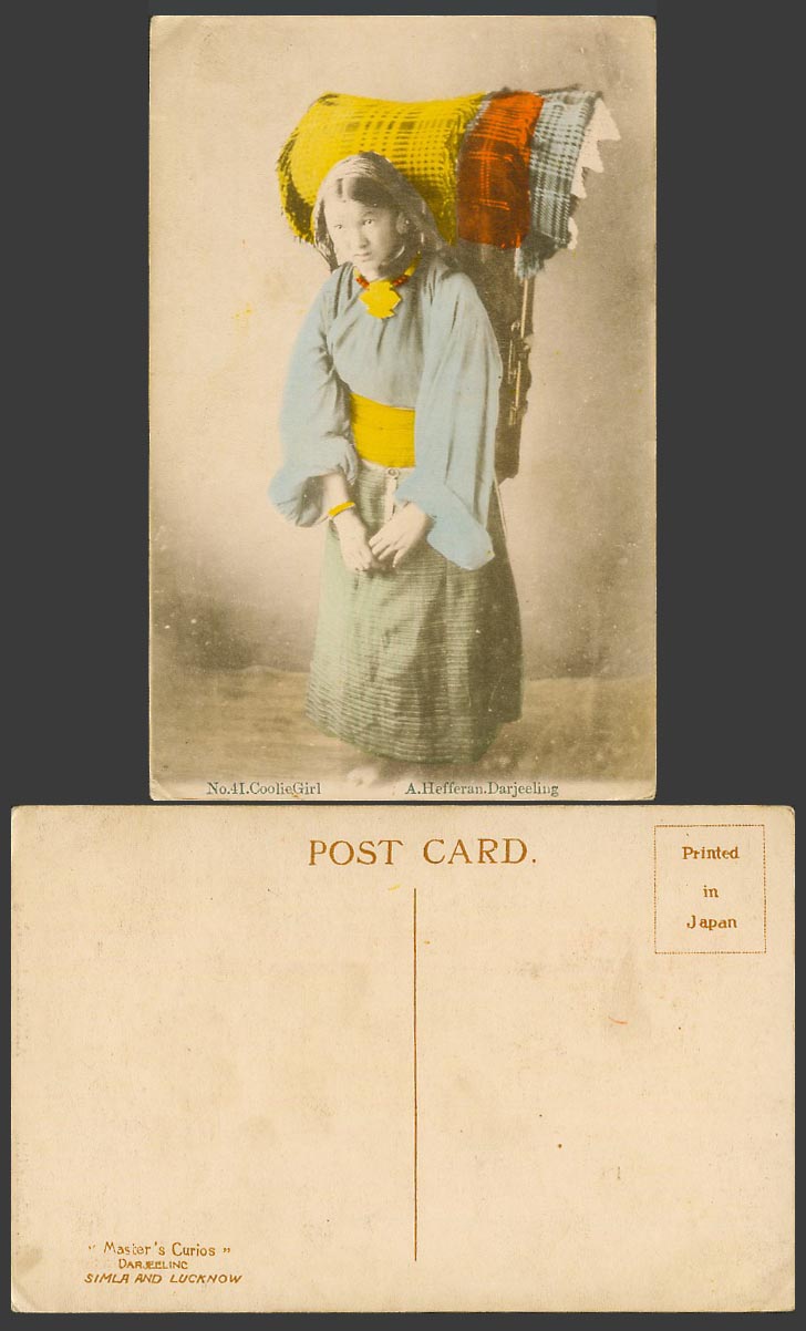 TIBET China India Old Hand Tinted Postcard Native Tibetan Coolie Girl Darjeeling