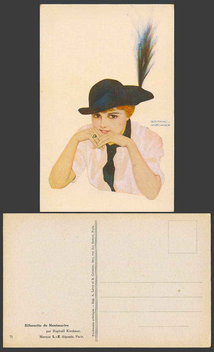 Raphael Kirchner Old Postcard Silhouette de Montmartre Glamour Woman Feather Hat