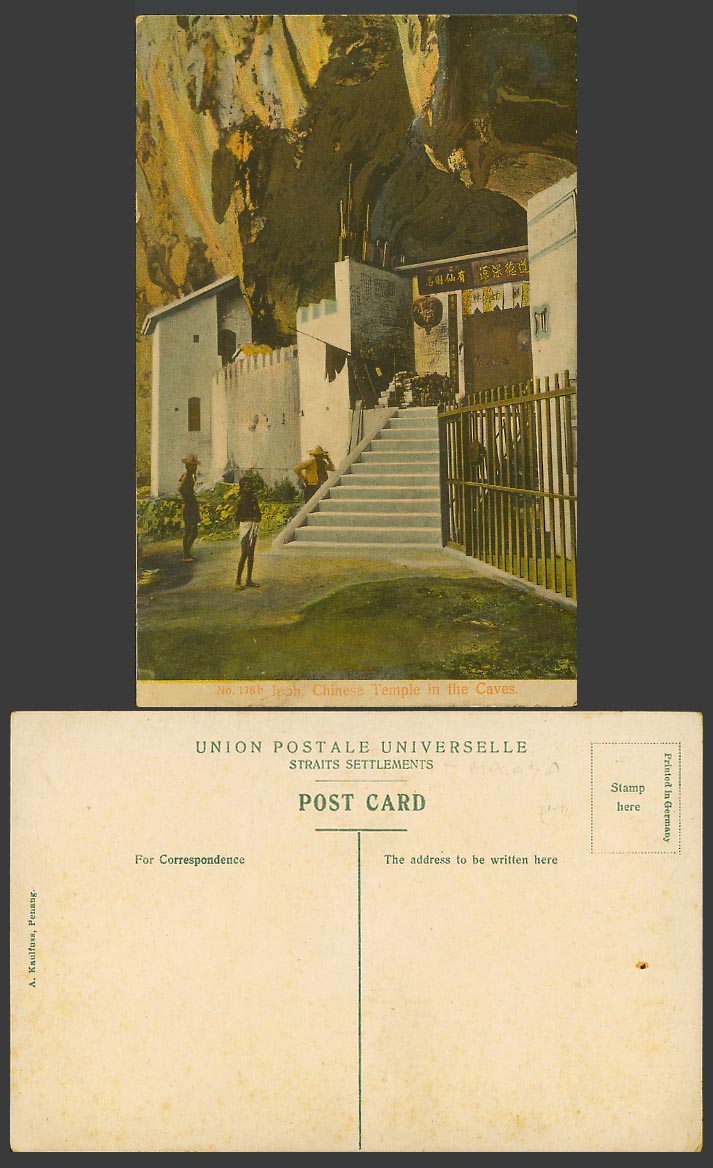 Perak Ipoh Old Colour Postcard Chinese Temple in The Caves Cave Stairs 道德深遠 有仙則名