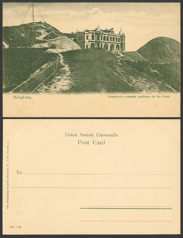 Hong Kong China Old U.B. Postcard Governor's Summer Residence in the Peak, Hills