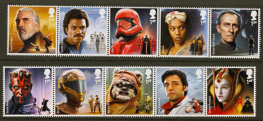 Star Wars 2019 GB 1st Stamps 2 Strips of 5 Set of 10 Unmounted Mint SG 4292-4301