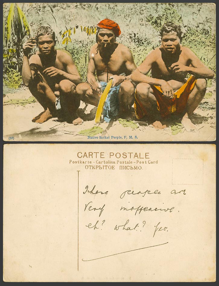 Federated Malay States F.M.S Native Sakai Sackai People Old Hand Tinted Postcard