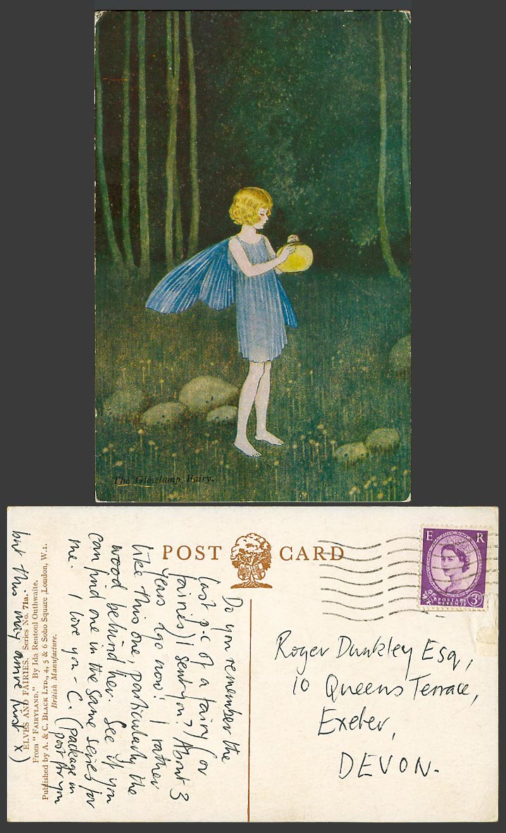 IR Outhwaite QE 3d Old Postcard The Glowlamp Fairy Girl, Fairyland Glow Lamp 71a