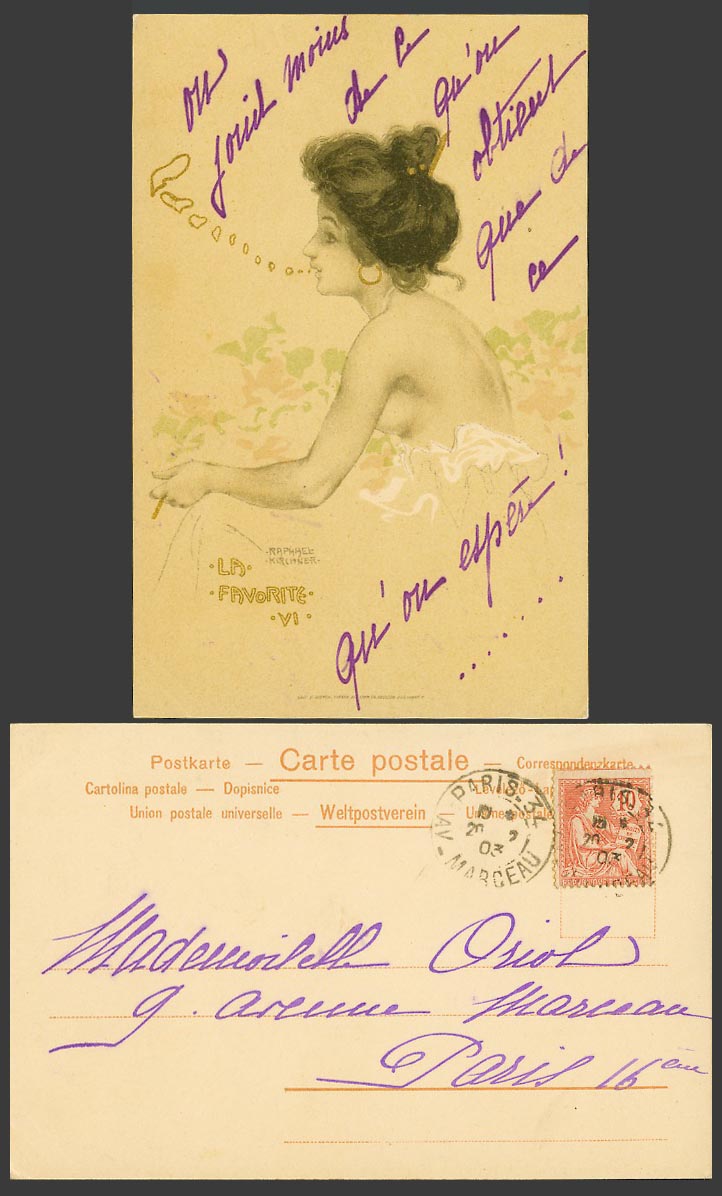 Raphael Kirchner Artist Signed 1903 Old Postcard Glamour Woman Smoking Cigarette