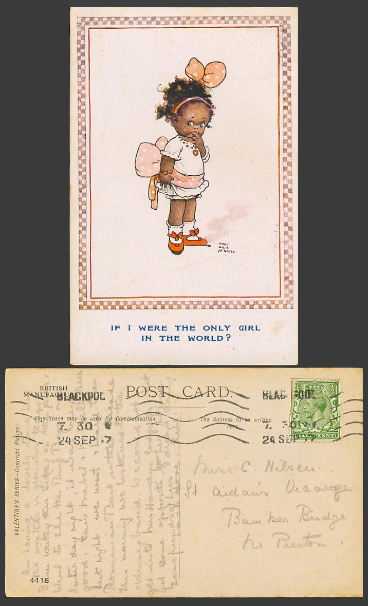 MABEL LUCIE ATTWELL 1917 Old Postcard If Were Only Black Girl in The World? 4418