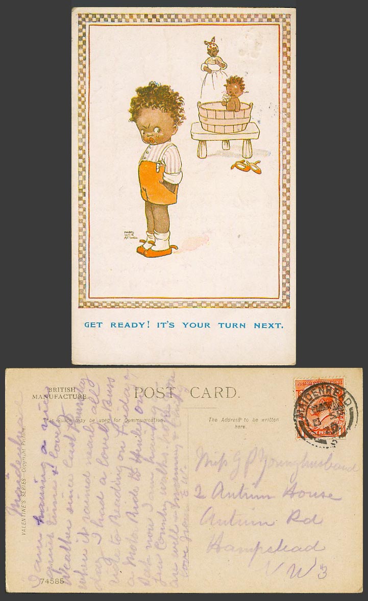 MABEL LUCIE ATTWELL 1920 Old Postcard Black Girls Get Ready Your Turn Next 74585