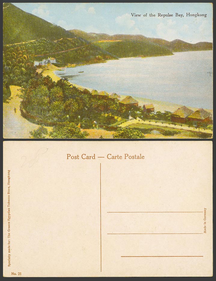 Hong Kong China Old Colour Postcard REPULSE BAY Beach Coast Street Scene Huts 21