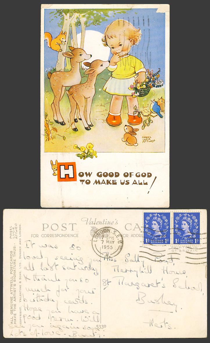 MABEL LUCIE ATTWELL 1955 Old Postcard How Good of God to Make Us All! Deer 5330