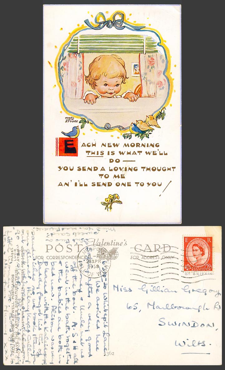MABEL LUCIE ATTWELL 1958 Old Postcard Each Morning Send Loving Thought to U 5362