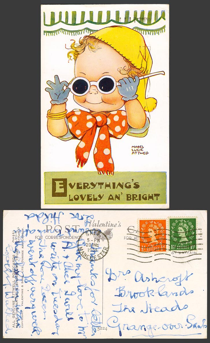 MABEL LUCIE ATTWELL 1954 Old Postcard Everything's Lovely Bright Sunglasses 5224