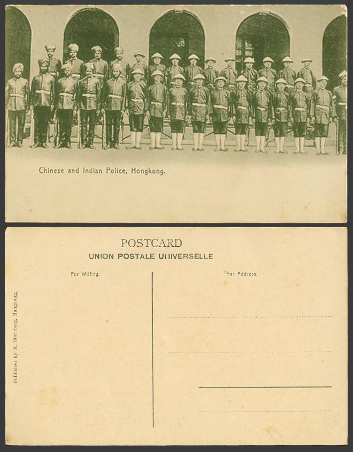 Hong Kong China Old Postcard Chinese & British Indian Police Officers, Policeman
