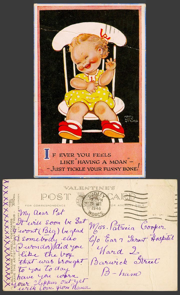 MABEL LUCIE ATTWELL 1946 Old Postcard Feels Having a Moan Tickle Funny Bone! 816