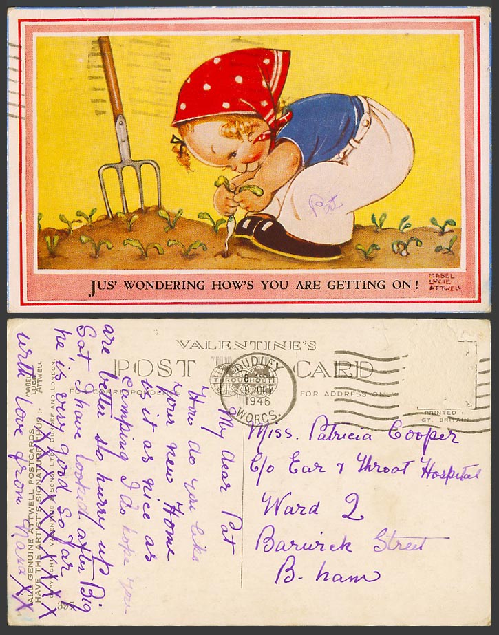 MABEL LUCIE ATTWELL 1946 Old Postcard Gardener Wonder How You Are Getting On 397