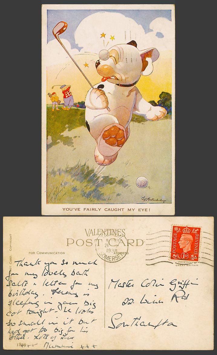 BONZO DOG G.E. Studdy 1938 Old Postcard Golfers You've Fairly Caught my Eye 1819