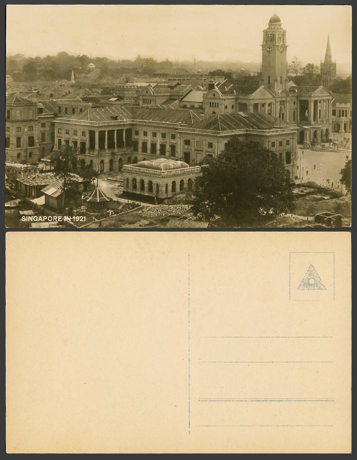 Singapore in 1921 Old R. Photo Postcard Victoria Memorial Town Hall Clock Tower