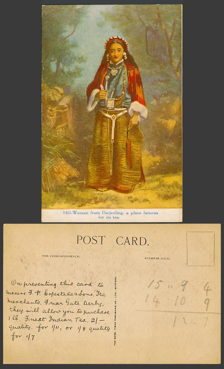 TIBET China Tibetan Hill Woman from Darjeeling Place Famous for Tea Old Postcard