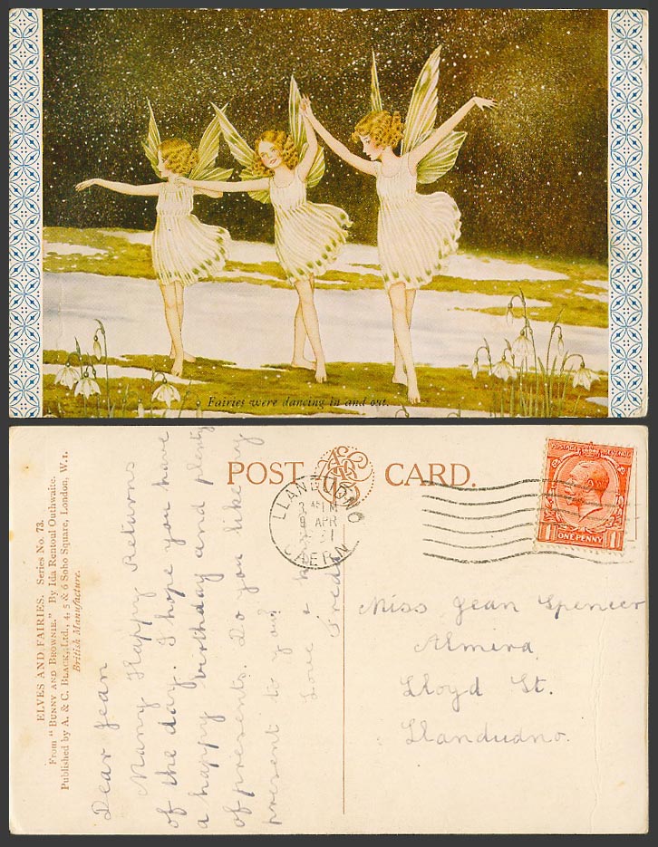 I R Outhwaite 1931 Old Postcard Fairies were Dancing In and Out Bunny Brownie 73