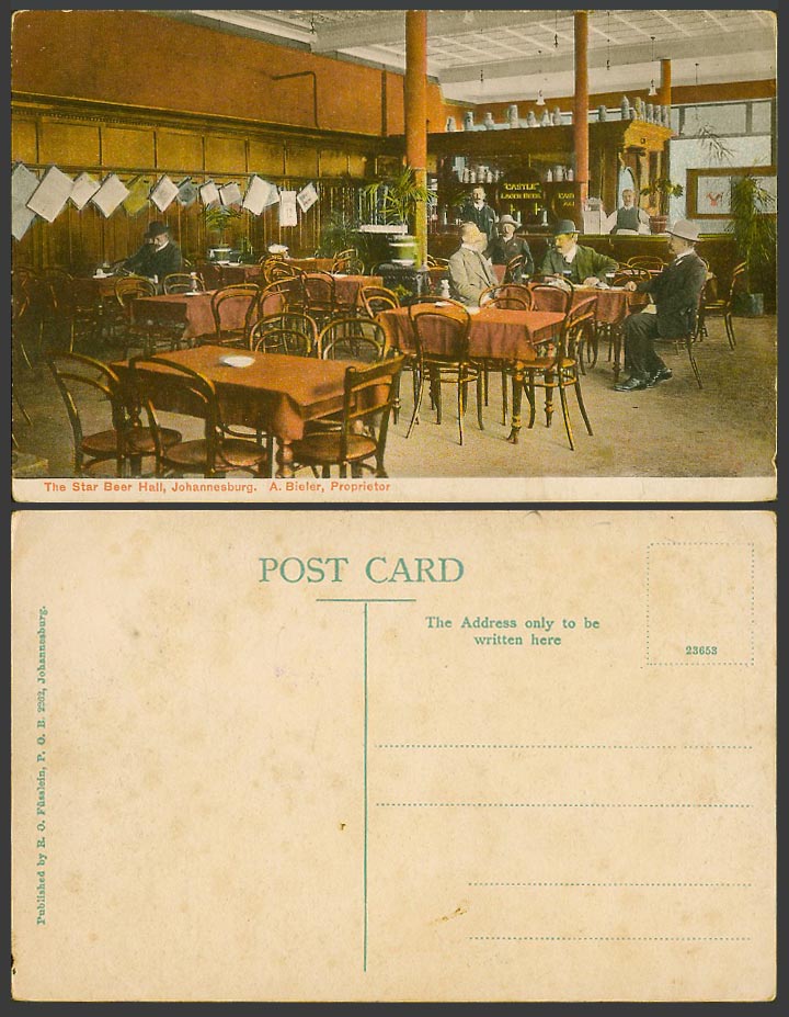 South Africa Old Postcard Johannesburg The Star Beer Hall Interior A. Bieler Pro