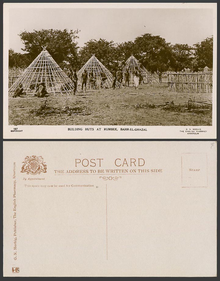 Sudan Old Real Photo Postcard Natives Building Huts at Rumbek Bahr el Ghazal 167
