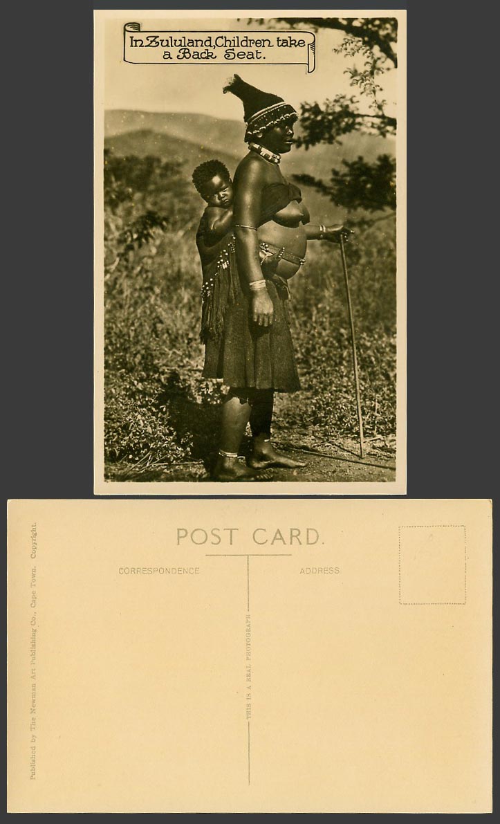 South Africa Old Real Photo Postcard Zulu Woman Zululand Children Take Back Seat