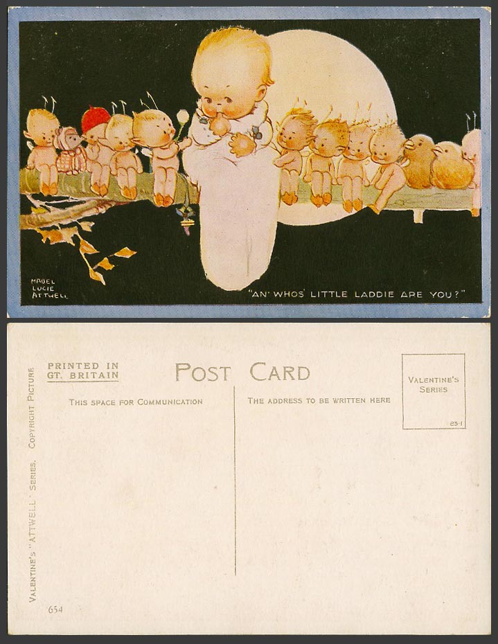 MABEL LUCIE ATTWELL Old Postcard Fairies & Baby Who's Little Laddie Are You? 654