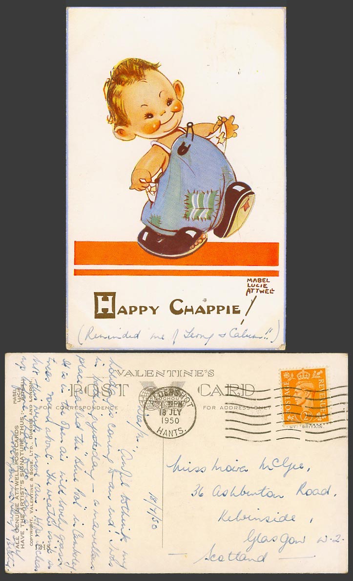 MABEL LUCIE ATTWELL 1950 Old Postcard Happy Chappie, Boy with Empty Pockets 1318