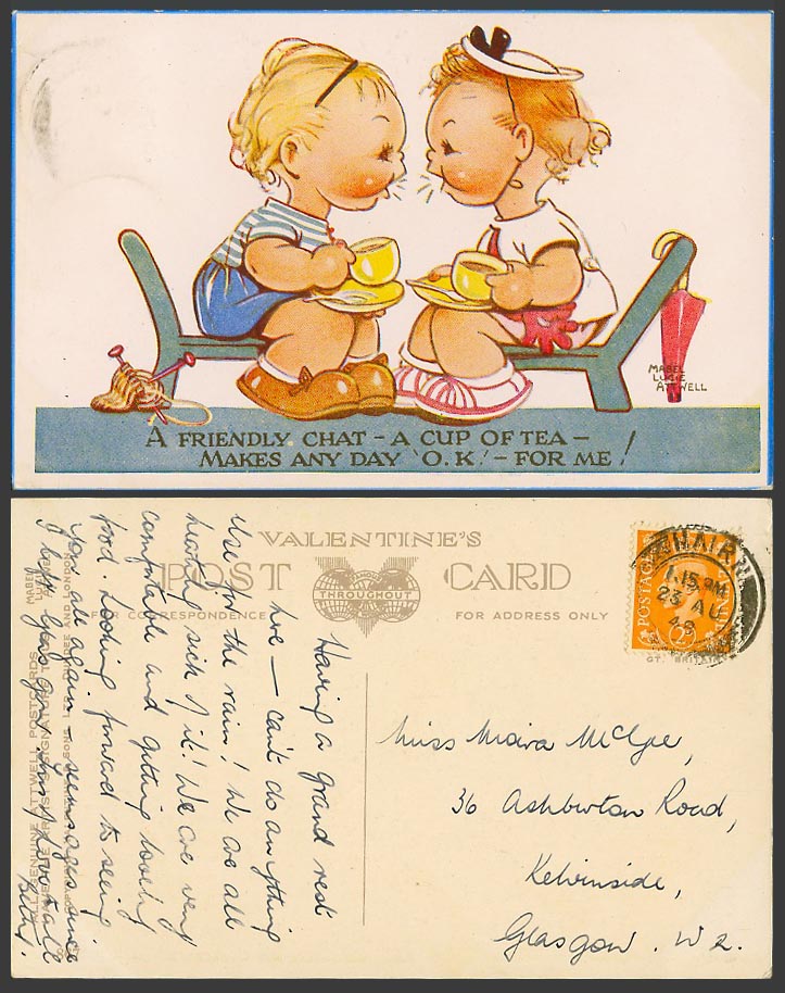MABEL LUCIE ATTWELL 1948 Old Postcard A Friendly Chat Cup of Tea Any Day OK! 867