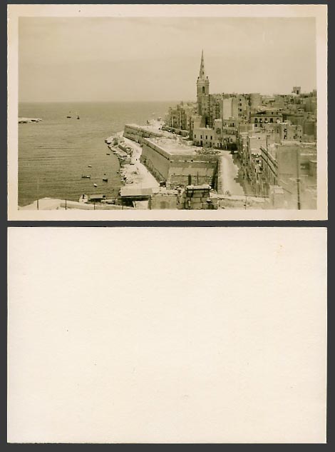 Malta Old Small Real Photo, Valletta, Marsamuscetto Harbour St. Paul's Cathedral